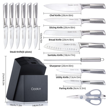 15 Piece Knife Sets with Block Kitchen Knife Set from Quietasty - High - quality COOKWARE ESSENTIALS