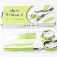 Multifunctional Muti-Layers Stainless Steel Knives Multi-Layers Kitchen Scissors Scallion Cutter Herb Laver Spices Cook Tool Cut