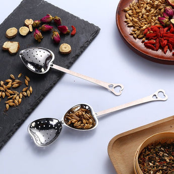 Stainless Steel Tea Filter With Chain Metal Herb Spice Strainer Spoon Heart Shaped Tea Infuser Seasoning Ball Teaware from Quietasty - High - quality HOME COMFORTS