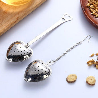 Stainless Steel Tea Filter With Chain Metal Herb Spice Strainer Spoon Heart Shaped Tea Infuser Seasoning Ball Teaware from Quietasty - High - quality HOME COMFORTS
