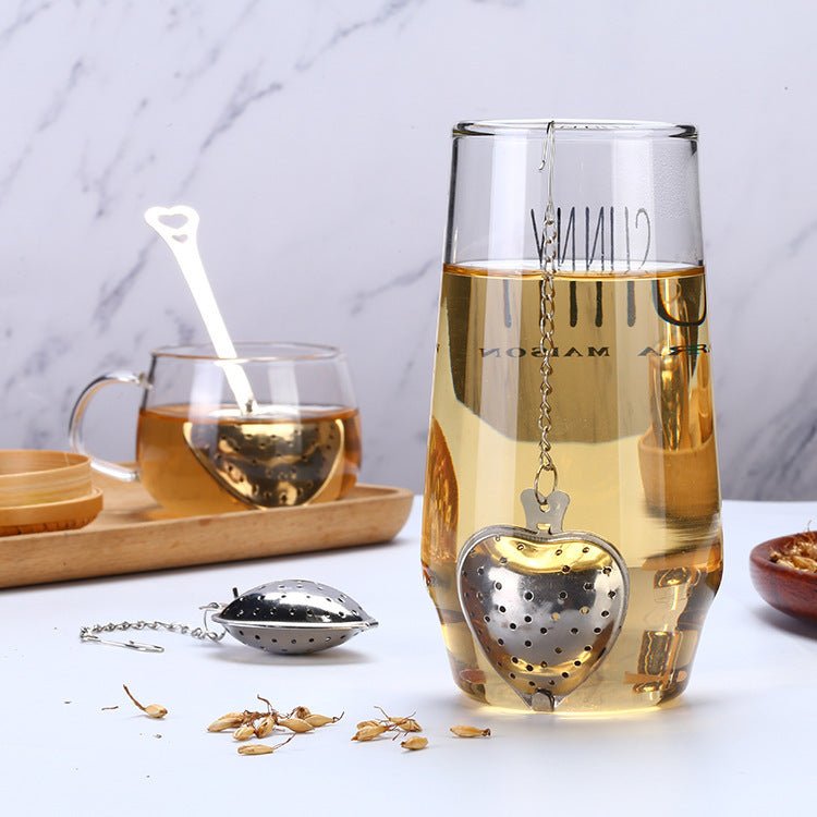Stainless Steel Tea Filter With Chain Metal Herb Spice Strainer Spoon Heart Shaped Tea Infuser Seasoning Ball Teaware from Quietasty - High - quality HOME COMFORTS